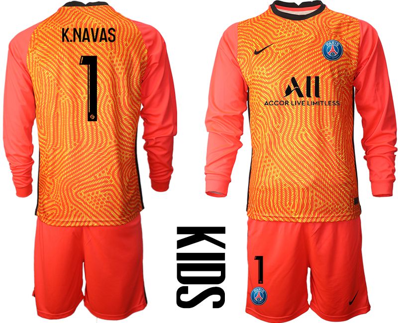 Youth 2020-2021 club Paris St German red goalkeeper long sleeve #1 Soccer Jerseys->other club jersey->Soccer Club Jersey
